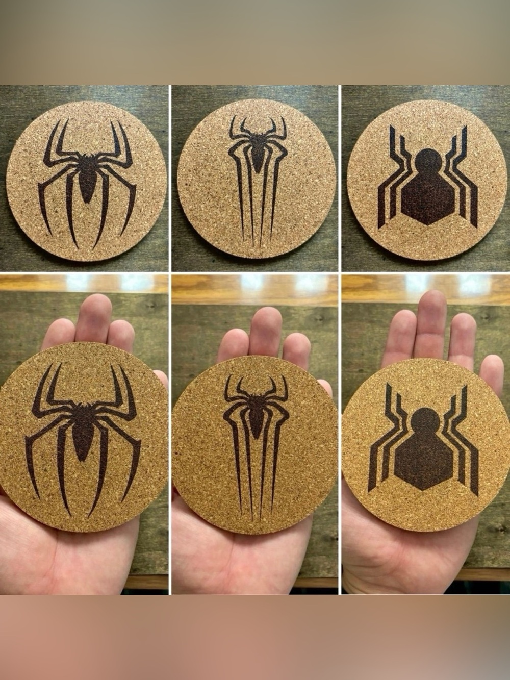 Spider-Man Cinematic Logos Laser Engraved Cork Coasters Lot of 3